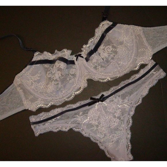 Victoria's Secret unlined 34D36C36D BRA SET thong LILAC purple VELVET black
